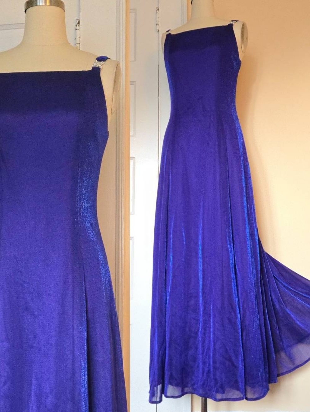 1990s Betsy & Adam metallic celestial floor length prom gown